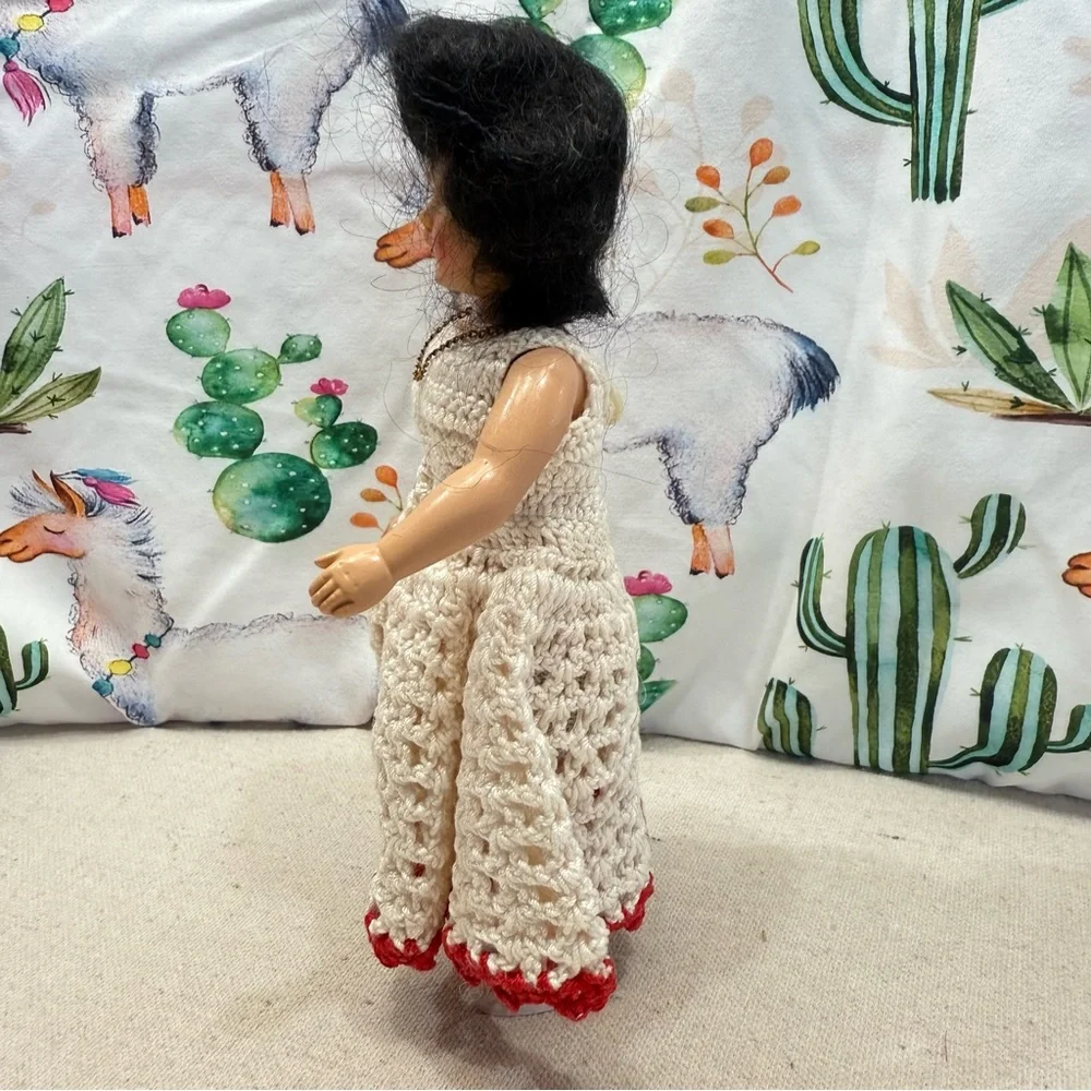 Vintage Doll with Cream Dress and Red Trim